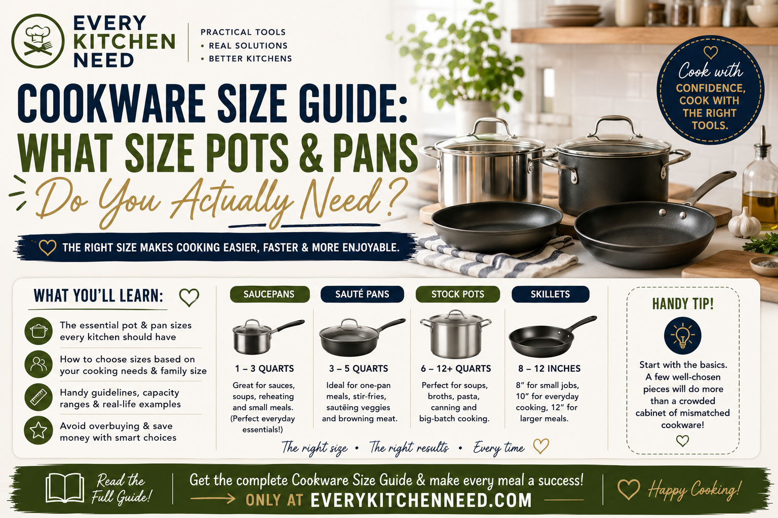 Cookware Size Guide: What Size Pots & Pans Do You Actually Need?