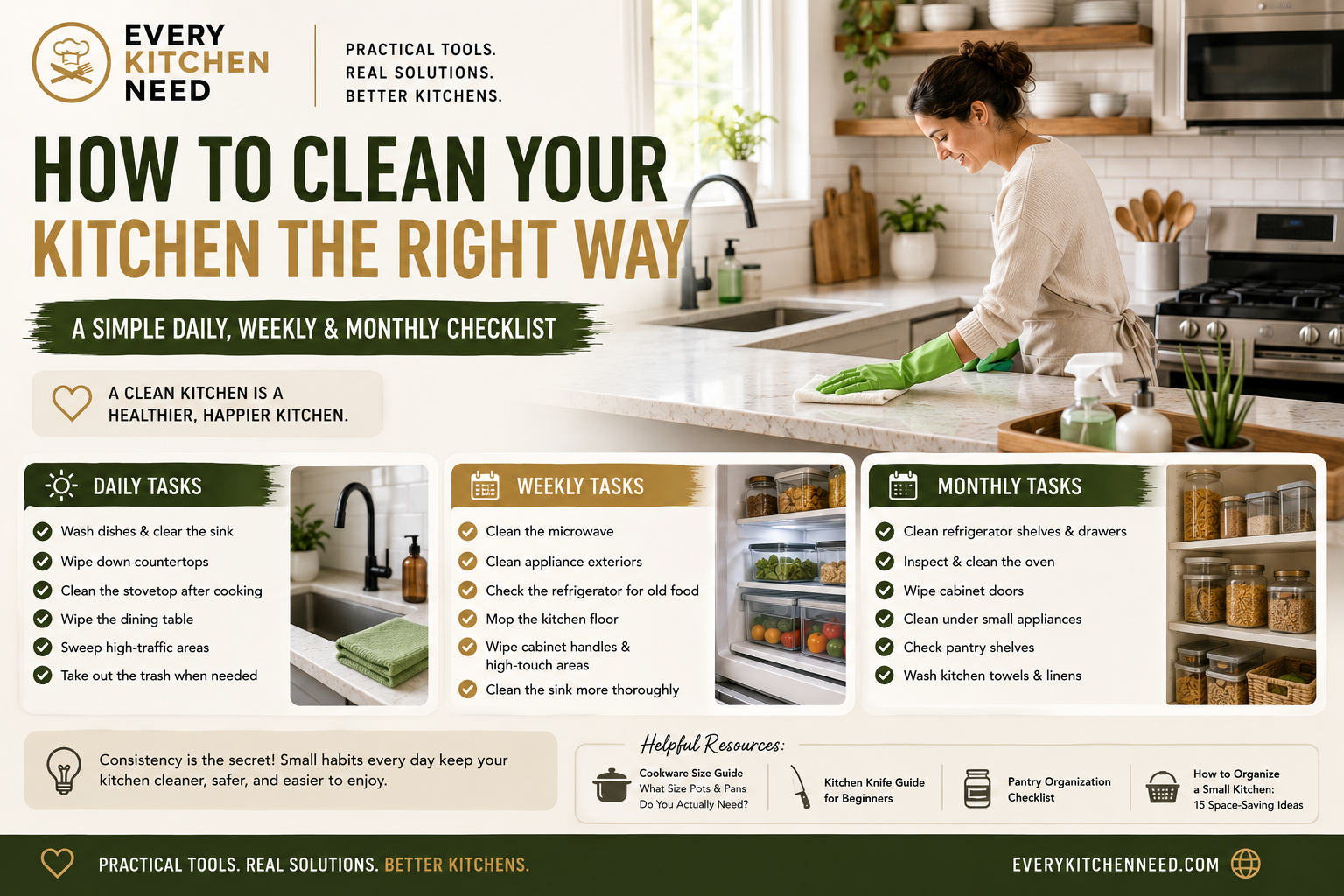 How to Clean Your Kitchen the Right Way: A Simple Daily, Weekly & Monthly Checklist