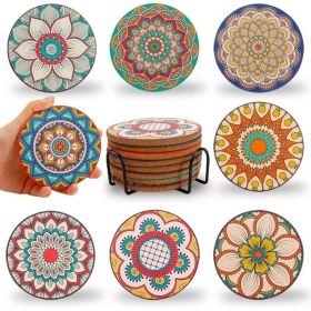 8 Pcs Colorful Cork Drink Coasters With Holder, Round Cup Coaster Set For Coffee, Tea And Beverages, Table Protection Decor