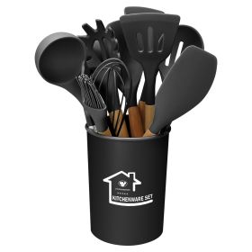11-Piece Silicone Cooking Utensil Set with Wooden Handles - Black