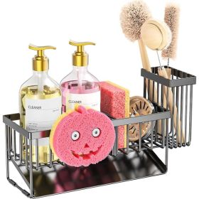 Smiley Face Kitchen Sink Caddy With Removable Brush Holder, Self-Draining Sponge Organizer For Soap, Scrubbers And Cleaning Tools