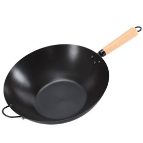 Nonstick Carbon Steel Wok, Pre-Seasoned Flat Bottom Chinese Pan, Compatible With Induction, BBQ And Camping