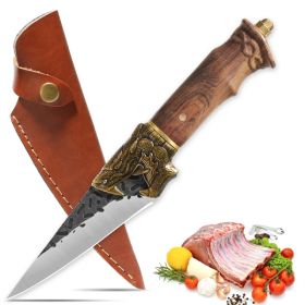Qulajoy Boning Knife - Hand Forged Camping Knife 7Cr17MOV Blade - Dragon Head Handle And Leather Sheath - Unique Dragon S - CJCF1857588-Multiuse Knife