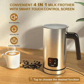 Automatic Milk Heater 500W SUS304 BPA-Free 4-in-1 Milk Heater with 360° Rotating Base 300ml Hot/Cold Foam Adjustable Temperature & Thickness Removable
