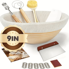 Bread proofing basket, sourdough baking supplies, round 9-inch sourdough starter kit, anti-counterfeiting baking basket, bread making tools and suppli