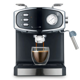 Italian espresso machine with semi-automatic coffee brewing, pressure gauge, milk frother, steam bar, 1350W 51mm grinder, compatible with ESE/POD syst