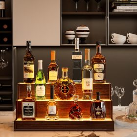 LED Lighted Liquor Bottle Display Shelf, 24 Inch Bar Display Shelf, DIY Illuminated Bottle Shelf with App & Remote Control, 3 Step Freestanding Holdin
