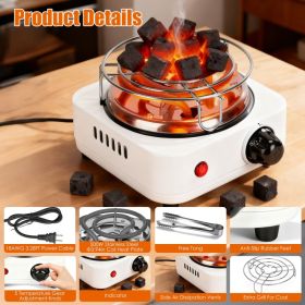 1Pc Electric Charcoal Burner 500W Hookah Charcoal Burner Compact Coal Burner For Hooka Cubes Shisha With Grill And Tongs 5 Temperatu - CJKP262777802BY