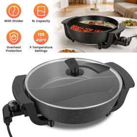 Dual-Flavor Electric Hot Pot 6L with Divider, 5 Temperature Control Non-Stick Shabu Shabu Pot, Complete Accessories Electric Cooker for Home Party Fam