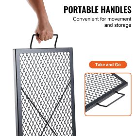 X-Marks Fire Pit Grill Grate, Rectangle Cooking Grate, Heavy Duty Steel Campfire BBQ Grill Grid with Handle & Support X Wire, Portable Camping Cookwar
