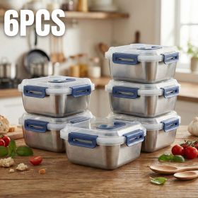 Yakimoto 2/4/6/8/10 PCS Extra-Large Stainless Steel Food Storage Containers With Blue Lids - Deep Design, Airtight Seal, Perfect For Refrigerator Orga