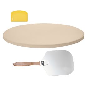 Pizza Stone, 15 in Round Pizza Stone, 0.67 in Large Cordierite Baking-Stone with Metal Peel, Scrape, 1450Fahrenheit Heat-Resistant Cooking Stones, for