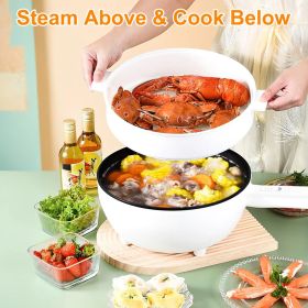 Electric Hot Pot Non-Stick Frying Pan Portable Rapid Noodles Cooker with Long Handle Steamer Spatula Dual Power Control Overheat Dry-Boil Protection f