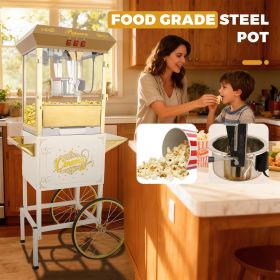 16Oz Commercial Popcorn Machine With Cart and 16 Oz Kettle , Movie Theater Popcorn Machine, White Gold Pop Corn Machine with 3-Switch Control & Steel