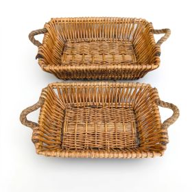 Willow Baskets for Countertop, Bread and Fruit – Set of 2 Woven Nesting Food Storage Baskets with Handles for Kitchen Table, Pantry, Decorative Farmho