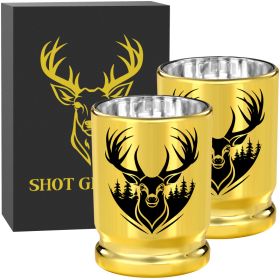2pcs 50 Caliber Deer Head Golden Plastic Wine Glasses With Gift Box - Leak Proof, Reusable - Stylish Animal Print Design, Suitable For Whiskey, Tequil