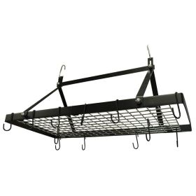 Black Metal Rectangular Pot Rack with 12 Hanging Hooks - Holds up to 40 lbs