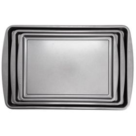 Gibson Home Love To Bake Nonstick Steel Jelly Roll 3 Piece Baking Sheet Set in Gray