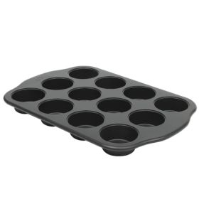 Oster Teston Platinum Collection 12-Cup Nonstick Carbon Steel Muffin Pan in Matte Black