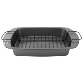 Gibson Home Towerhill 16.7 x 12.7 Inch Nonstick Steel Roaster Pan with Rack