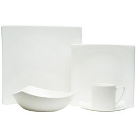 White Five Piece Square Bone China Dinnerware Set