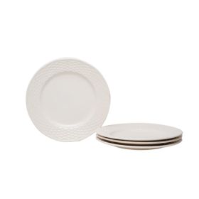 White Four Piece Round Weave Stoneware Service For Four Salad Plate Set