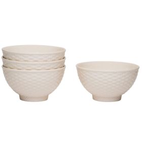 White Four Piece Weave Stoneware Service For Four Bowl Set