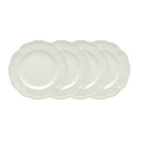 White Four Piece Round Scallop Stoneware Service For Four Salad Plate Set