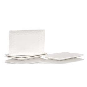 White Six Piece Rectangle Pebbled Porcelain Service For Six Salad Plate Set