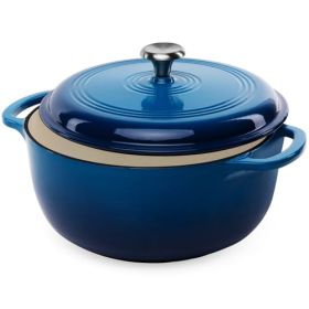 6 Quart Large Blue Enamel Cast-Iron Dutch Oven Kitchen Cookware - BLRQ8900