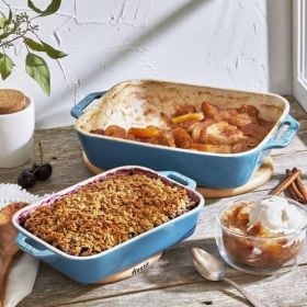 Set of 2 - Ceramic Stoneware Baking Dish Set in Blue Green Turquoise Ivory - CRBDST46925817