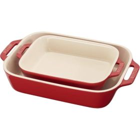 2 Piece Ceramic Stoneware Baking Dish Set in Cherry Red / Ivory - CRBDSW49581736
