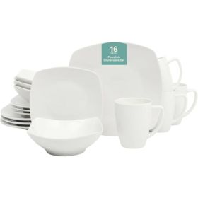 16 Pieces - White Square Porcelain Dinnerware Set - Service for 4 - DFKJGH5676578