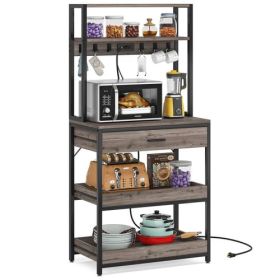 Grey Modern Baker's Rack Kitchen Shelving Unit with Pull-Out Shelves and Drawer - GBRSMCS13257493