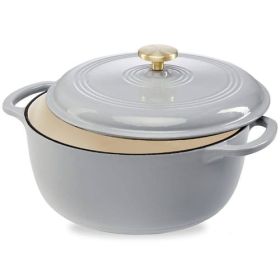 6 Quart Large Light Grey Enamel Cast-Iron Dutch Oven Kitchen Cookware - LGVDP547193