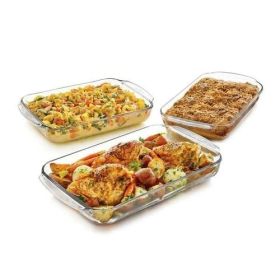 3 Piece Transparent Glass Casserole Baking Dish Set - LITF3999
