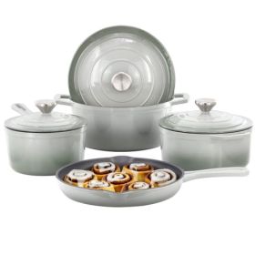 MegaChef 7 Piece Enameled Cast Iron Cookware Set in Gray