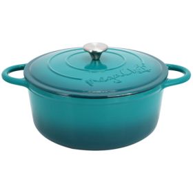 MegaChef 6.35 Quart Round Enameled Cast Iron Dutch Oven with Self Basting Lid in Teal