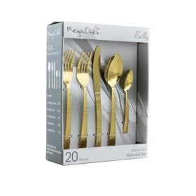 MegaChef Baily 20 Piece Flatware Utensil Set, Stainless Steel Silverware Metal Service for 4 in Gold - MegaChef (3)