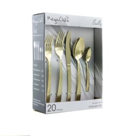 MegaChef Baily 20 Piece Flatware Utensil Set, Stainless Steel Silverware Metal Service for 4 in Light Gold - MegaChef (4)