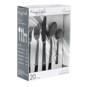 MegaChef Cravat 20 Piece Flatware Utensil Set, Stainless Steel Silverware Metal Service for 4 in Matte Black - Megachef (4)