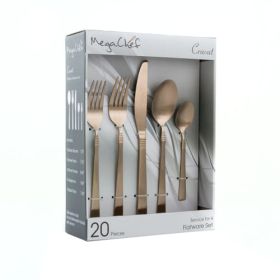 MegaChef Cravat 20 Piece Flatware Utensil Set, Stainless Steel Silverware Metal Service for 4 in Matte Rose - MegaChef (2)
