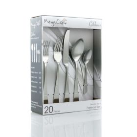 MegaChef Gibbous 20 Piece Flatware Utensil Set, Stainless Steel Silverware Metal Service for 4 in Matte Silver - MegaChef (3)