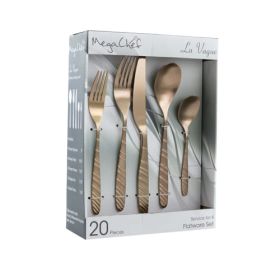 MegaChef La Vague 20 Piece Flatware Utensil Set, Stainless Steel Silverware Metal Service for 4 in Matte Rose Gold - MegaChef (2)