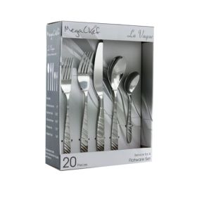 MegaChef La Vague 20 Piece Flatware Utensil Set, Stainless Steel Silverware Metal Service for 4 in Silver - MegaChef (3)
