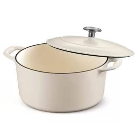 Round 5.5 Quart White Beige Enameled Oven Safe Cast Iron Dutch Oven with Lid - MWDELR63917582