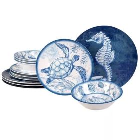 12-Piece Sea Shells Ocean Theme Dinnerware Set in Blue and White - Service for 4 - OTPSMDS5342846821 (2)