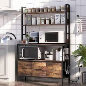 Black Metal Kitchen Baker's Rack with Brown Wood Shelves and Storage Cabinets - RBSPWAC15958476