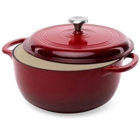 6 Quart Large Red Enamel Cast-Iron Dutch Oven Kitchen Cookware - REQS6788