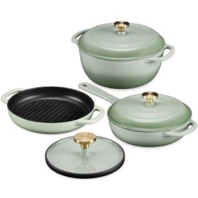 Sage 6-Piece Non-Stick Cast Iron Cookware Set - Skillet Grill Pan Dutch Oven - SGGBC501993